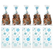 50pcs Snowflake Treat Bags, Cookie Bags with Twist Ties Candy Package Bags for Christmas Winter Party Favors, Blue