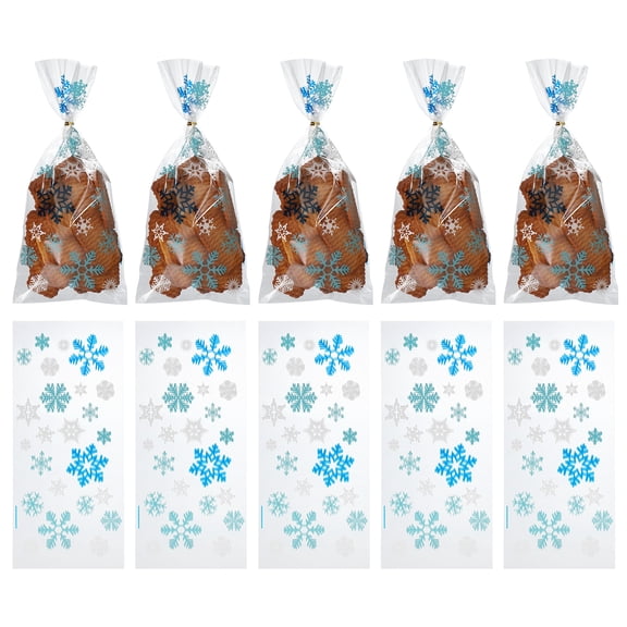 50pcs Snowflake Treat Bags, Cookie Bags with Twist Ties Candy Package Bags for Christmas Winter Party Favors, Blue