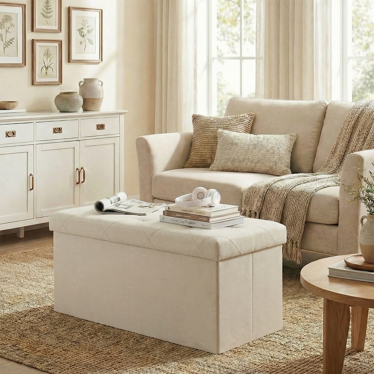 CONCETTA 30" Folding Storage Ottoman Bench, Beige photo 7