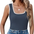 thumbnail image 2 of Summer Sleeveless Color Block Women Square Neckline Tank Tops Slim Vest Camisole, 2 of 5