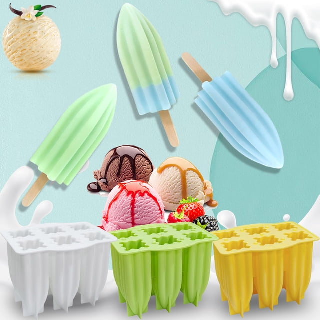 Sentmoon Ice Cream Mold 6-in-1 Homemade Popsicle Silicone Popsicle Mould Lid DIY Freezer Tray Creative Summer Snack Fun Kitchen Accessory for Kids Family