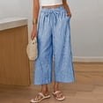 thumbnail image 2 of Women's Wide Leg Capri Pants Cropped Palazzo Summer Beach Vacation Casual Pants with Pockets Drawstring Light Blue S(S), 2 of 6