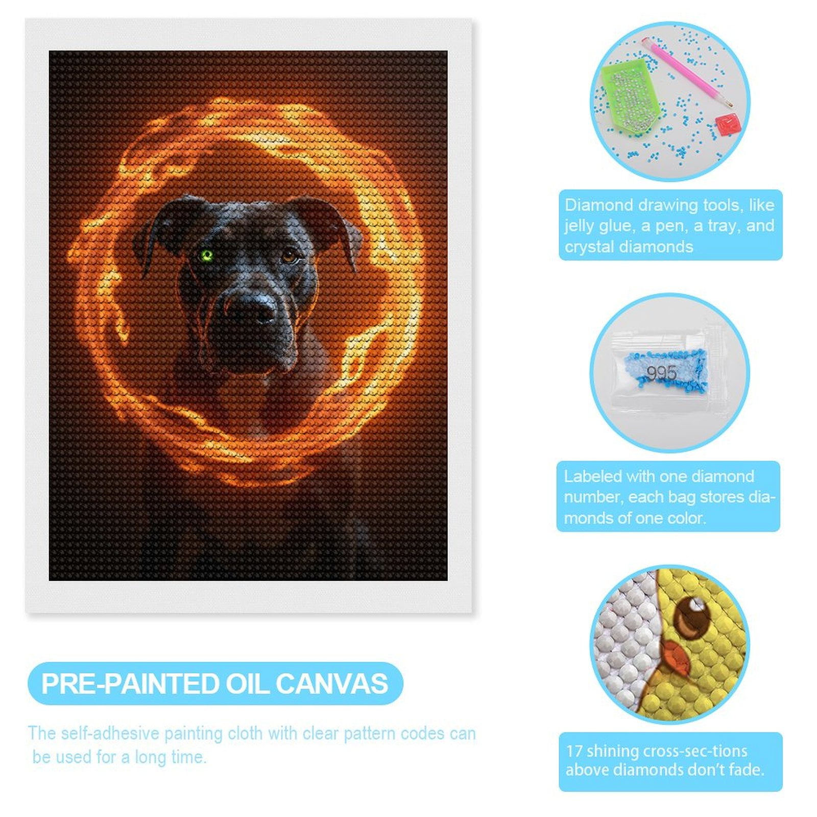 Diamond Art Kits for Adults, Fiery Canine Mystical Aura 5D Diamond Painting Kits for Adults Beginners, DIY Full Drill Diamond Painting, Gem Art and Crafts 12x16