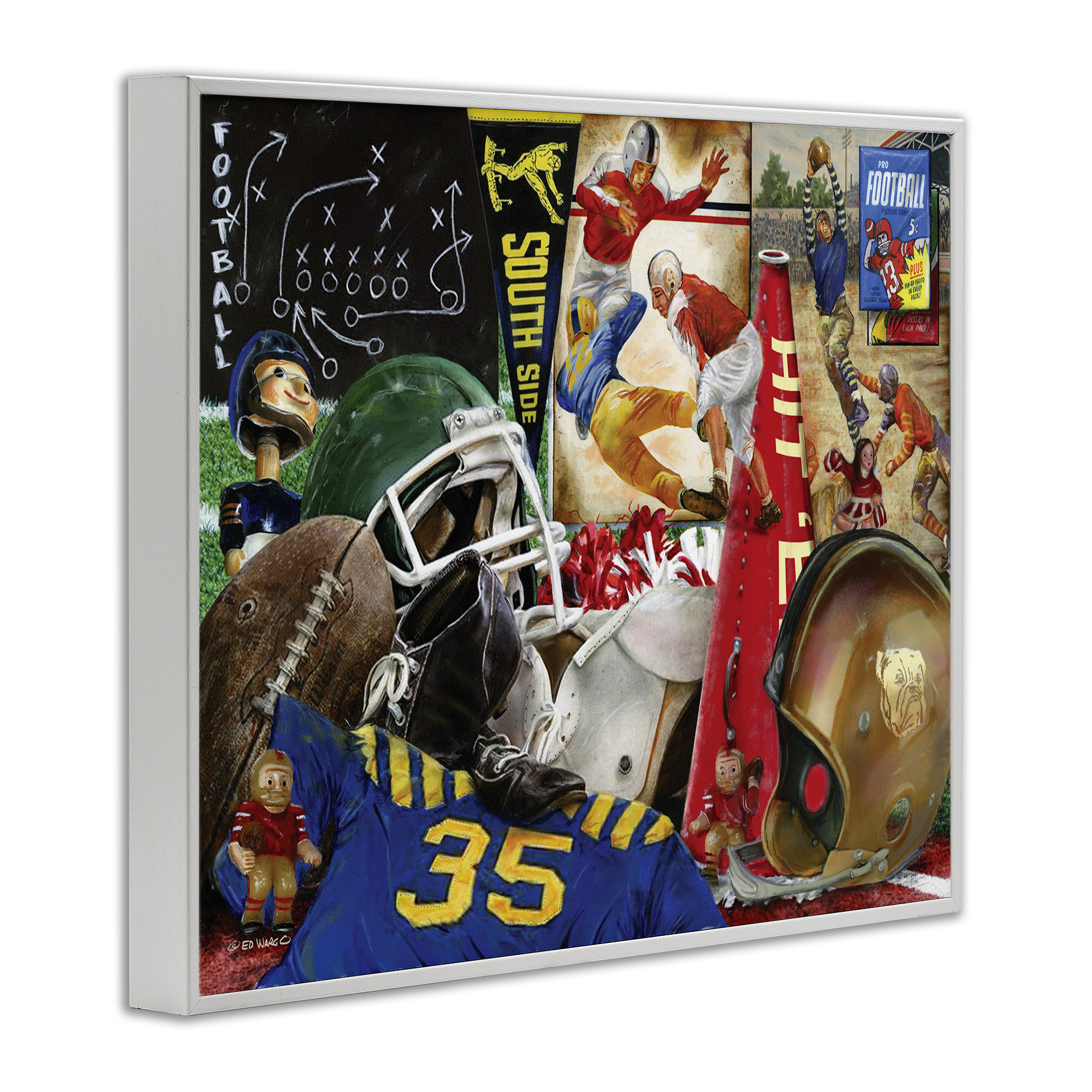 Stupell Industries Football Sports Collage Sports Painting White Framed Art Print Wall Art, 30 x 24
