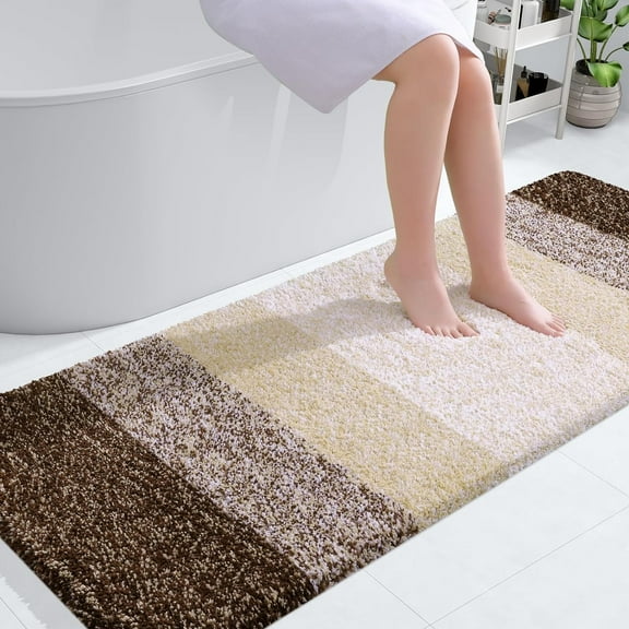 Luxury Bathroom Rug Mat 24x59, Extra Soft and Absorbent Microfiber Bath Rugs, Non-Slip Plush Shaggy Bath Carpet, Machine Wash Dry, Bath Mats for Bathroom Floor, Tub and Shower, Brown