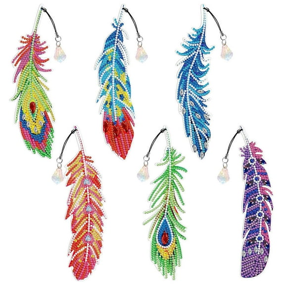 CCNZZITSHT 6pcs Diamond Painting Feather Bookmark, 5d Diamond Painting Bookmark, Diamond Painting Children's Bookmark