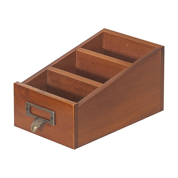 Dvumao Vintage Wooden Desk Organizer 3 Compartments Rustic Storage Box For Office Supplies Pens Accessories 7x4.6x3.6 In