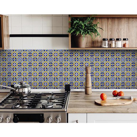 5" X 5" Blue and Yellow Links Peel And Stick Tiles