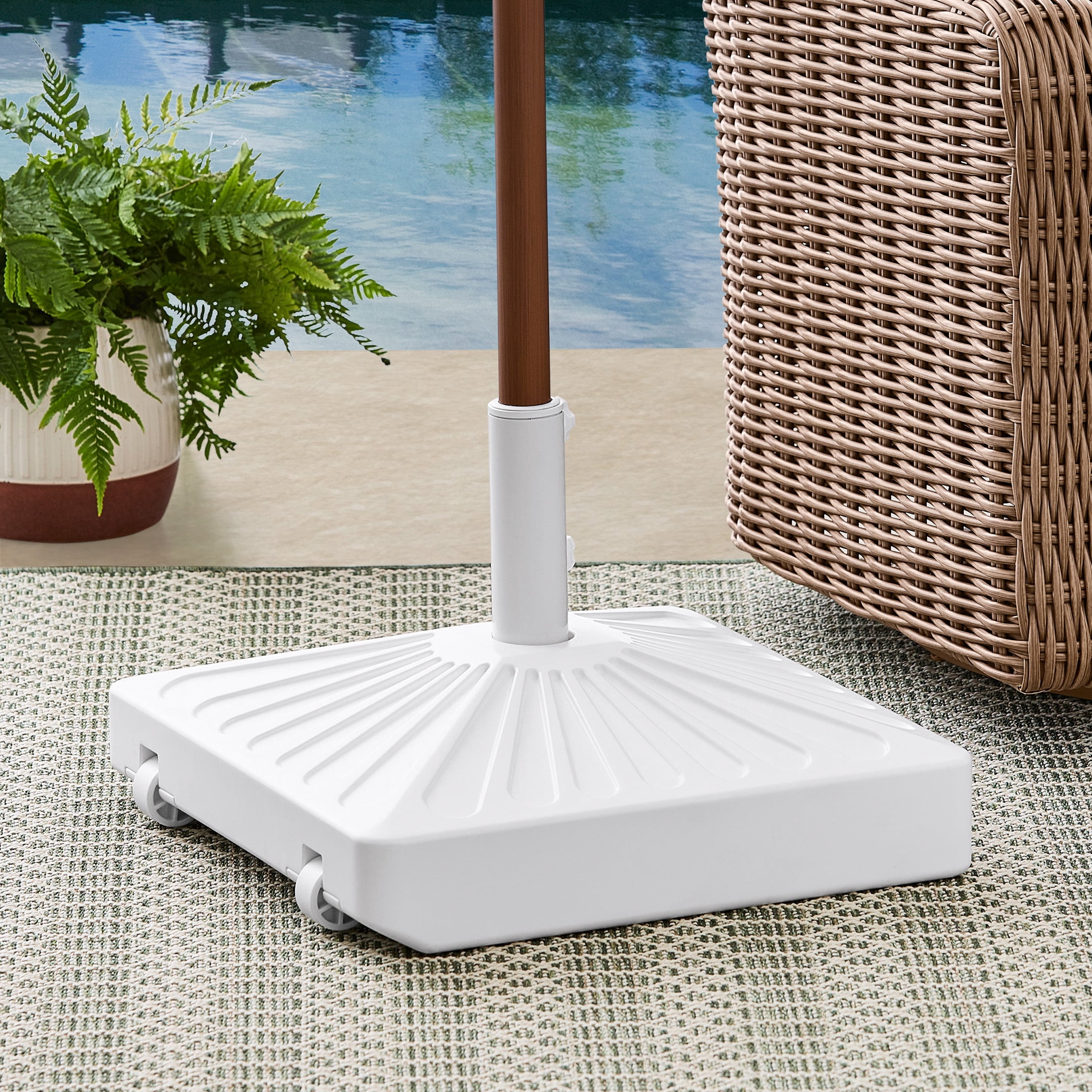 Better Homes & Gardens 50lb Square Outdoor Fillable Wheeled Umbrella Base in White