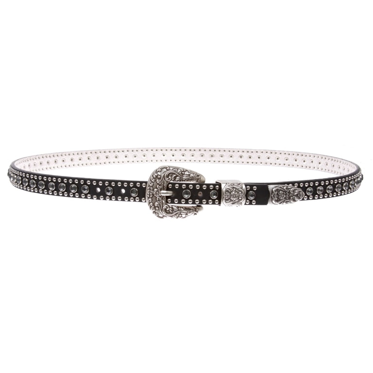 3618 Womens Thin Belts Skinny Leather Belt Luxury Strap Rhinestones Studded Women main image 4
