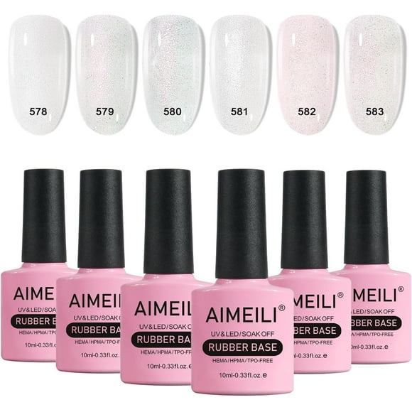 TRAHOO-Rubber Base Gel For Nails, Soak Off U V LED Hema Free Clear Sheer Gel Nail Polish, 4 in 1 Nail Strengthen/Enhance/Base Coat/Color Gel Polish Set Of 6pcs X 10ml - Kit 52