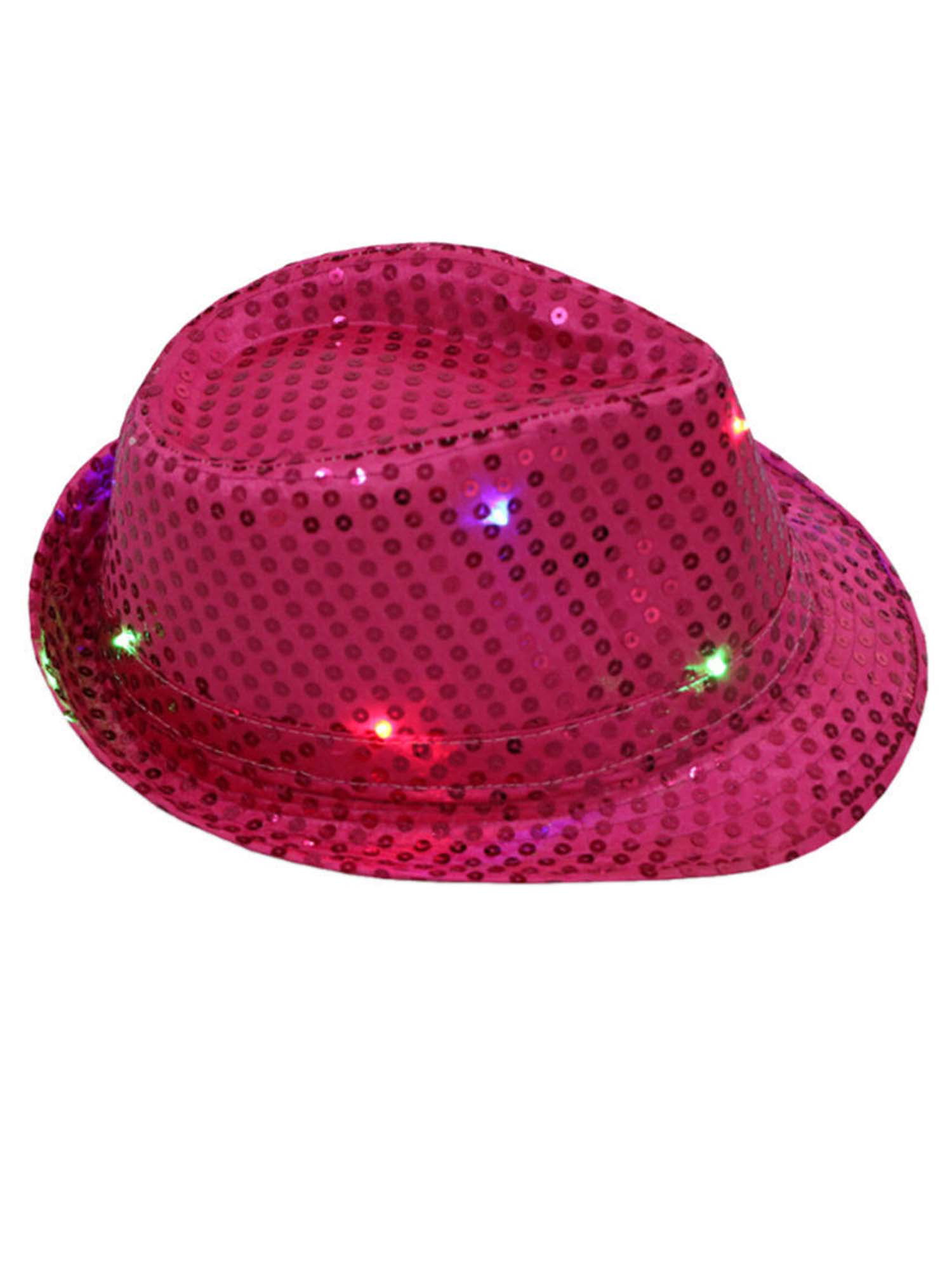 Flashing Light Up DEL Fedora Trilby Sequin Robe Fantaisie Unisexe Danse party hat US 