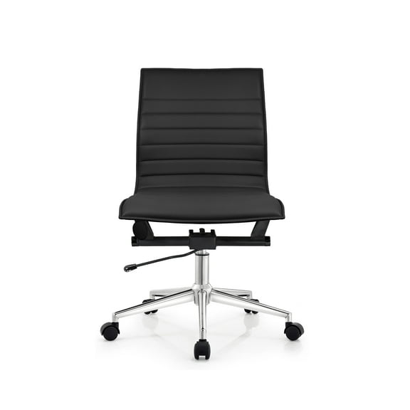 2xhome - Mid Back Height Modern Home Office Chair, Ribbed PU Leather Seat with Swivel Tilt Adjustable Ergonomic Computer Desk Chair, Conference Chair, Black, Set of 1, 1 piece