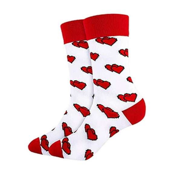 Pixel Heart Socks - Valentine's Day Socks, Unisex Crew Socks Red White, Novelty Gift for Women Men,Size Free Size