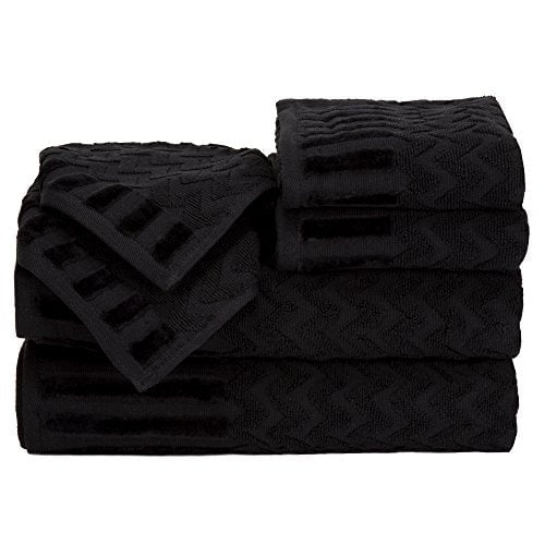 Lavish Home Chevron Égyptien Set de Serviettes 6 Pièces, Noir