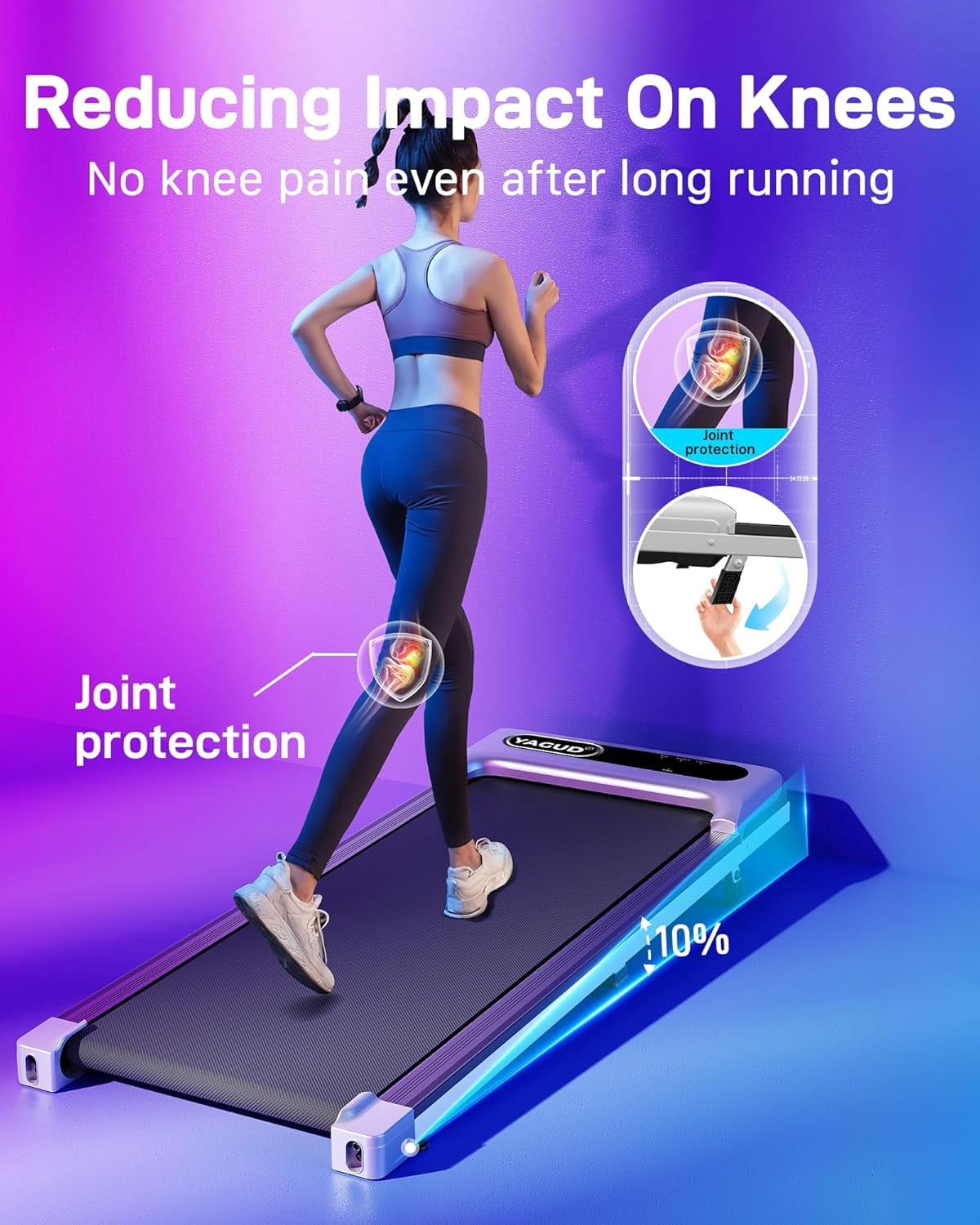 Yagud Walking Pad Under Desk Treadmill with Incline, Portable Small Treadmills for Home with Remote Control, Walking Pad Treadmill with Manual Incline, LED Display, 265LBS Weight Capacity