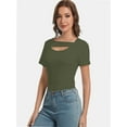 thumbnail image 6 of Womens Summer Short Sleeve T Shirts Knit Slim Fit One Piece Cutout Scoop Neck Going Out Date Night Tops, 6 of 6