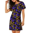 thumbnail image 2 of Fotbe Golden Snake And Purple Rose Pattern Women's Cotton Nightgown Sleepwear Short Sleeves Shirt Casual Print Sleepdress, 2 of 6