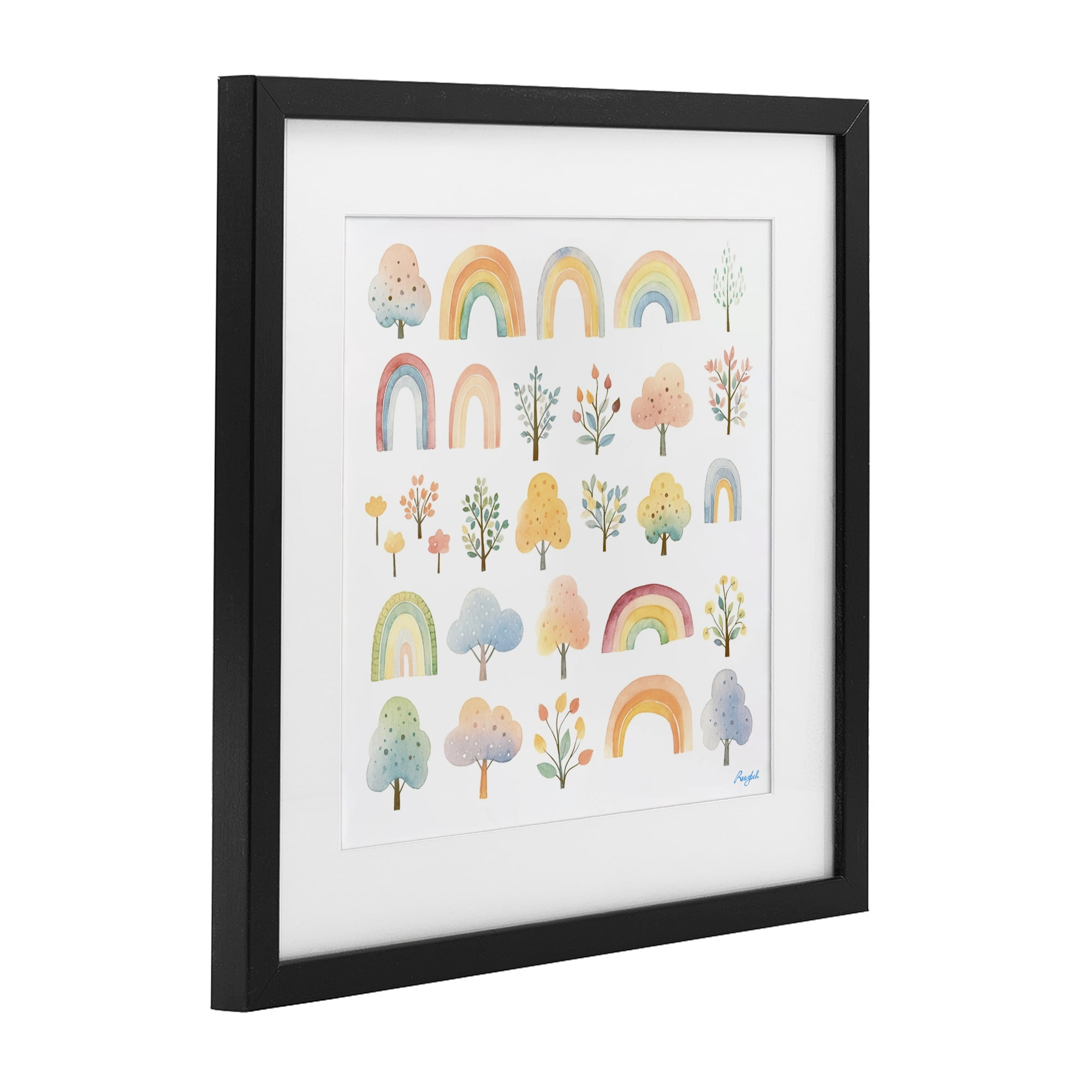 Stupell Industries Happy Rainbows & Foliage Black Framed Print Under Glass, design by Roozbeh