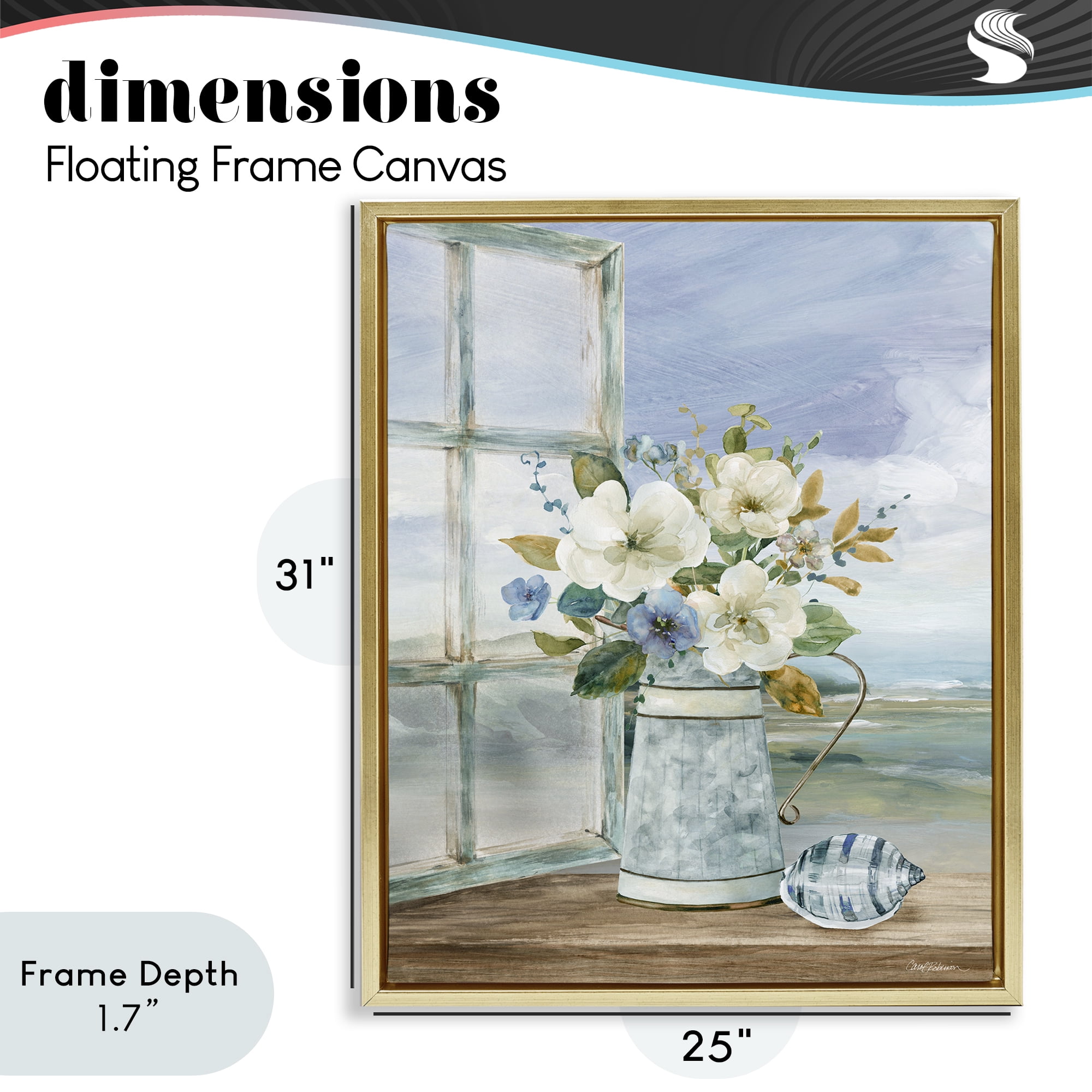 Stupell Industries Seaside Floral Bouquet Window Gold Framed Floater Canvas Wall Art, design by Carol Robinson