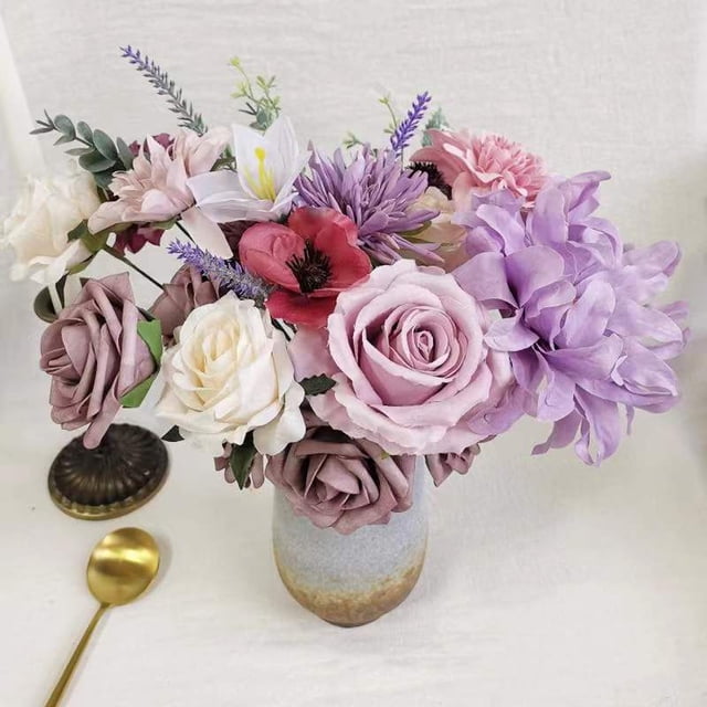 Ruiboury Long-lasting Durability Artificial Flower Bouquet For Wide Application Low Maintenance Artificial Flowers Fake Flowers 23new style LH004 1Set