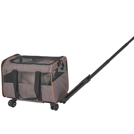 KFFKFF Rolling Pet Carrier with Wheels, Airline Compatible Travel Bag with Telescopic Handle and Shoulder Strap, Portable Carrier for Small Pets up to 22 lbs, Includes a Collapsible Bowl, Grey
