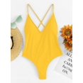 thumbnail image 3 of Women's Sexy Bathing Suits Solid Color Criss Cross Open Back One Piece Swimwear, 3 of 5