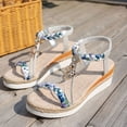 thumbnail image 3 of Platform Espadrilles for Women Bohemia Beaded Sandals Open Toe Wedges Heels Trendy Elastic Band Slingback Beach Shoes Blue Size 6.5, 3 of 5