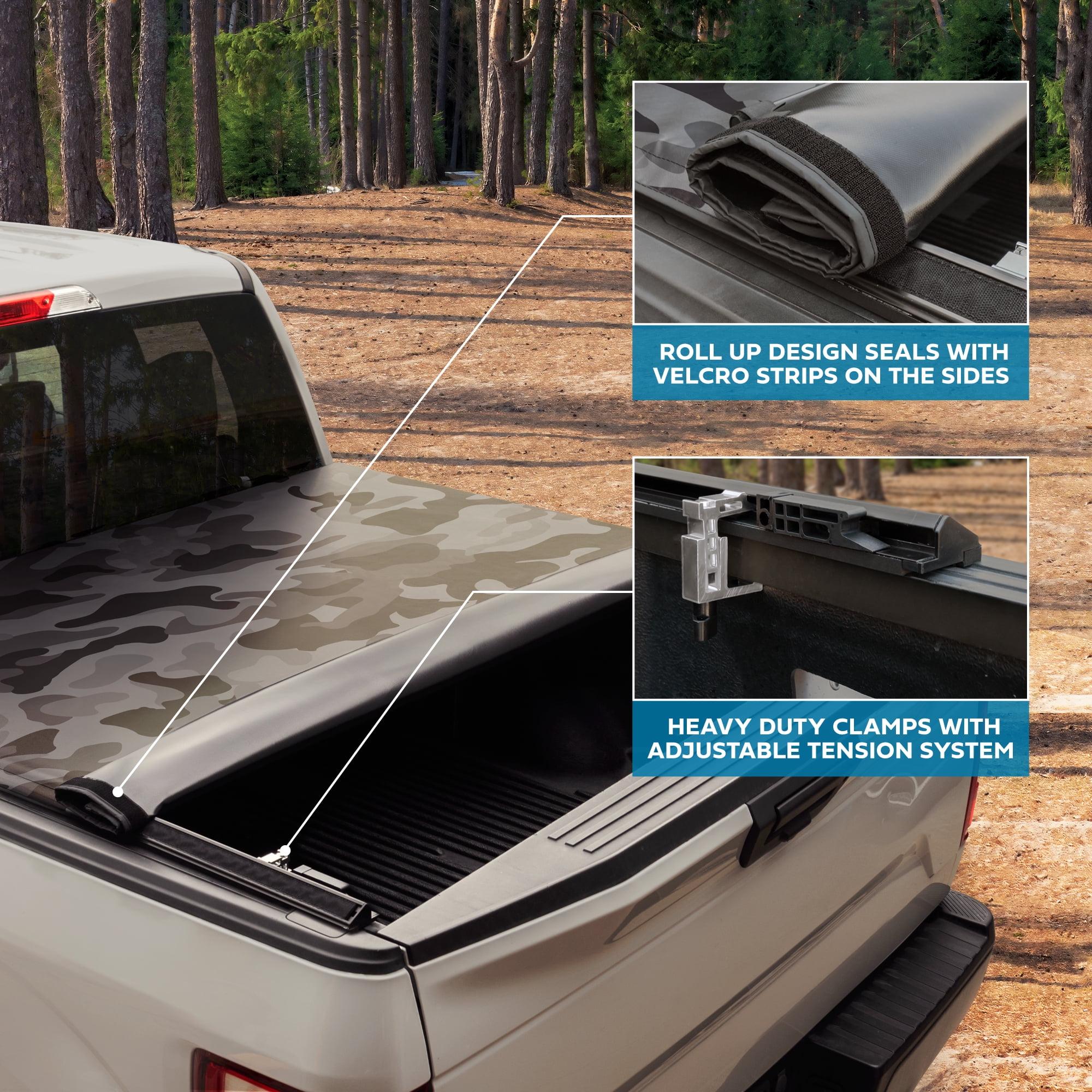 Camo Tonneau Cover Soft Roll-up Truck Bed Protector for Chevrolet Chevy Silverado 1500 2019-2025 and GMC Sierra 1500 19-25 Short Bed 5.8 ft