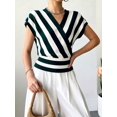 thumbnail image 6 of Women Tops Cap Sleeve Dressy Casual V Neck Stripe Shirts Summer Business Work Blouses Outfits Dark Green XL, 6 of 9