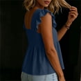 thumbnail image 4 of hlysgo Womens Square Neck Top Ruffle Short Sleeve Palazzo Tops Cute Smocked Babydoll Summer Blouses Navy,2xL, 4 of 6