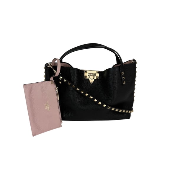 Pre-Owned Valentino Garavani Rockstud Small Black Leather Tote Bag