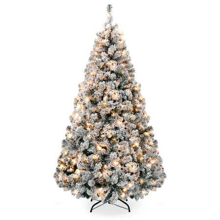 Best Choice Products 9ft Pre-Lit Snow Flocked Hinged Artificial Christmas Pine Tree Holiday Decor with 900 Warm White (Best Snow Covered Artificial Christmas Tree)