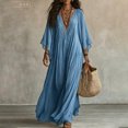 thumbnail image 5 of Yfalhf Women Boho Lace V‑Neck Batwing Sleeve Maxi Dress, Flow‑y Oversized Beach Vacation Dress, Photo‑Ready Long Dress for Summer Holiday Getaways,Blue,XL, 5 of 5