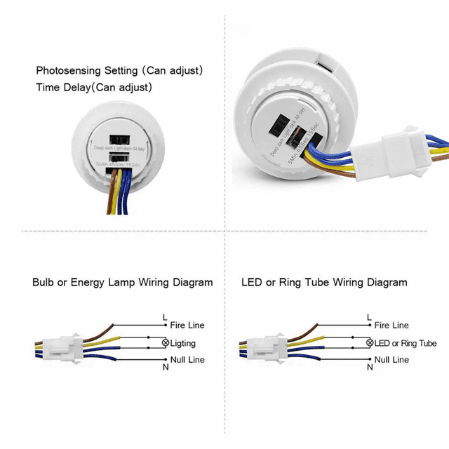 2X Motion Sensor Light Switch AC85-265V PIR Sensor for Lighting Time Delay Adjust Movement Detector Lamp