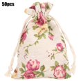 thumbnail image 2 of 50PCs Burlap Bag Drawstring Flower‑Pattern Jewelry Packing Christmas Day Wedding Party Supplies, 2 of 14