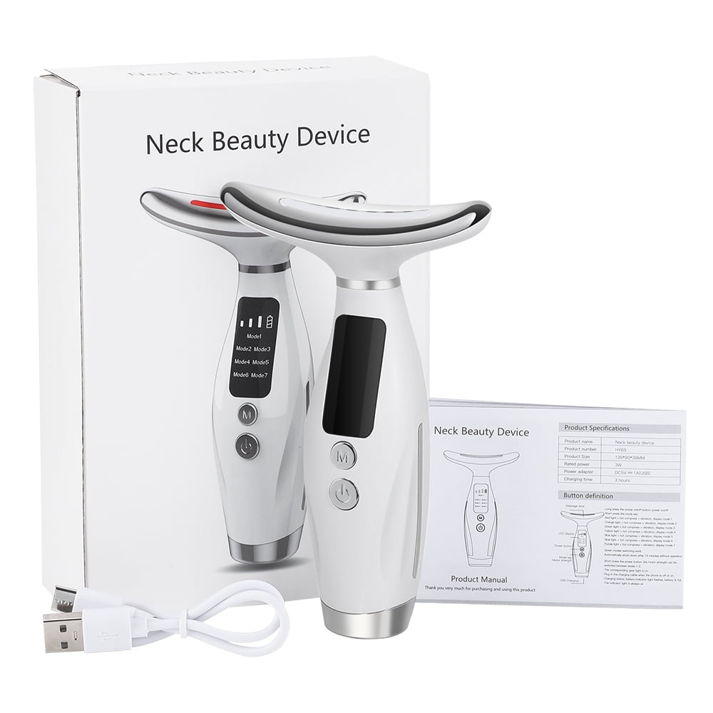 Facial and Neck Massager for Face, Neck - 7- in -1 Beauty Massager for Skin Lifting & Firming, Wrinkle & Dark Circle Reducer, Face Sculpting Tool for Skin Care and with Vibration, Thermal (White)