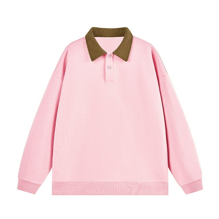 Rloper Lop Men s Long Sleeve Polo Shirts Color Spliced Lapel Collar Sweatshirts Casual Golf Patchwork Shirts Tops Loose Fit Outdoor Sweatshirts Pink 3XL Walmart