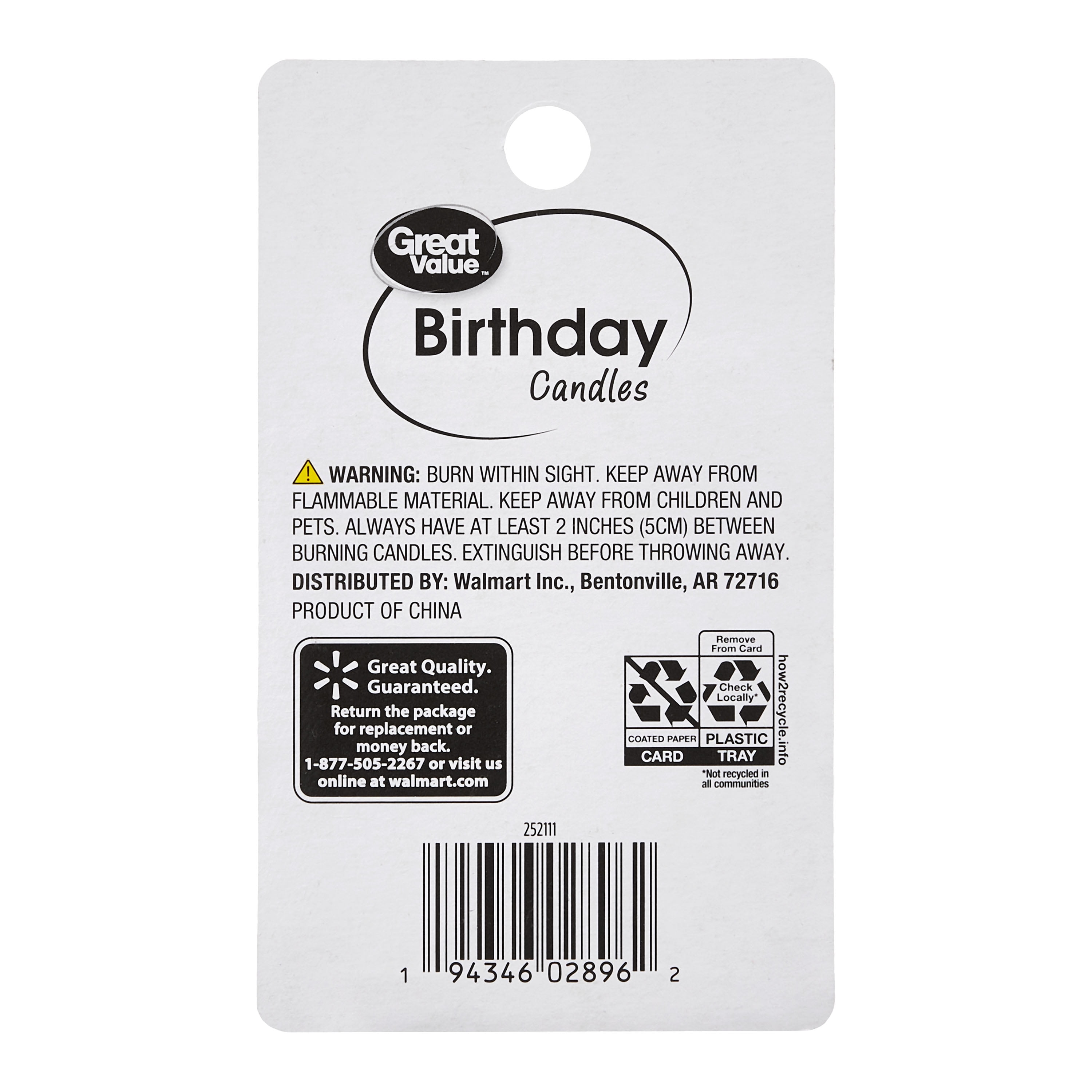 (6 pack) Great Value Birthday Candles, Black and White, 24 Count