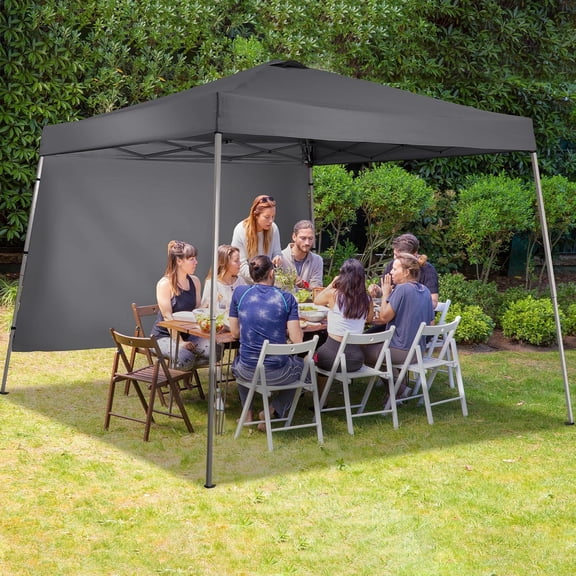 8X10 FT Pop Up Canopy Outdoor  Tent Slant Legs with a Sidewall, Equipment Vents, Portable Gazebo Shelter for , Deck, Beach and Garden, Grey