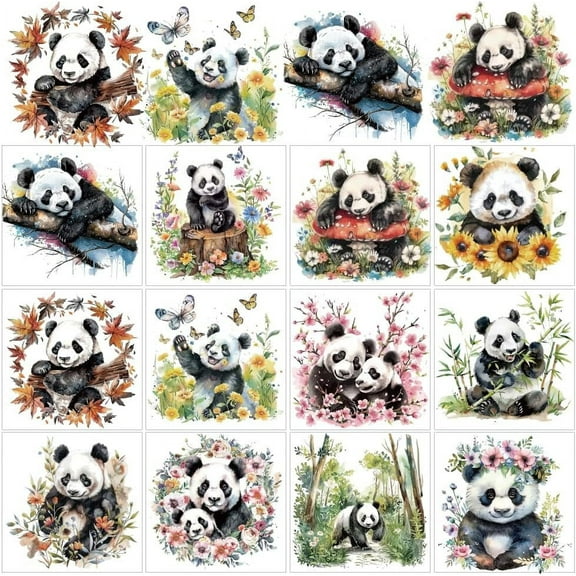 12 Sheets Panda Rub on Transfers for Crafts Panda and Flowers Rub on Transfer Stickers Panda Transfers Animal Rub on Decals Sticker for Glass Wood Paper Furniture DIY Home Decor 5.5x5.5" DIY