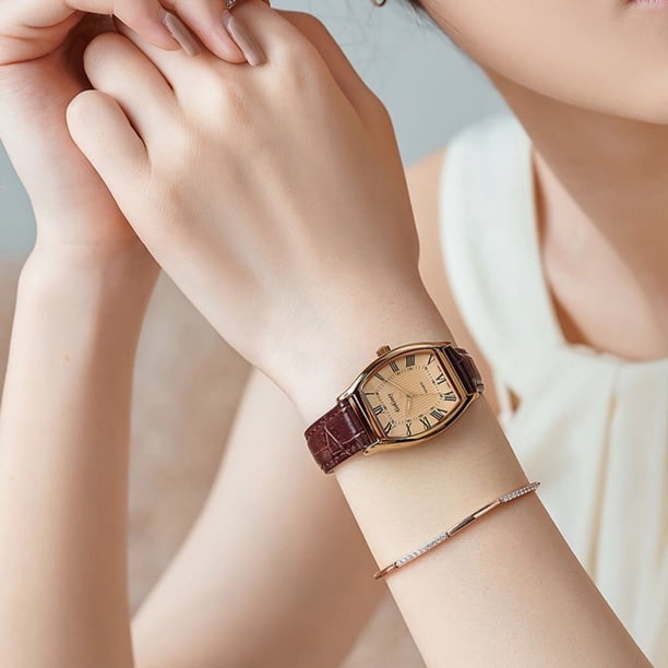 Reloj de mujer de moda retro con forma de barril de vino, cinturón para aprender la vida, reloj simple a prueba de agua