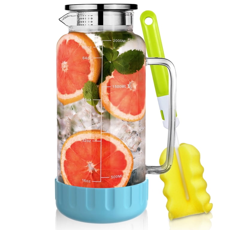 Aofmee 68oz Glass Pitcher with Lid and Coaster, Blue photo 8
