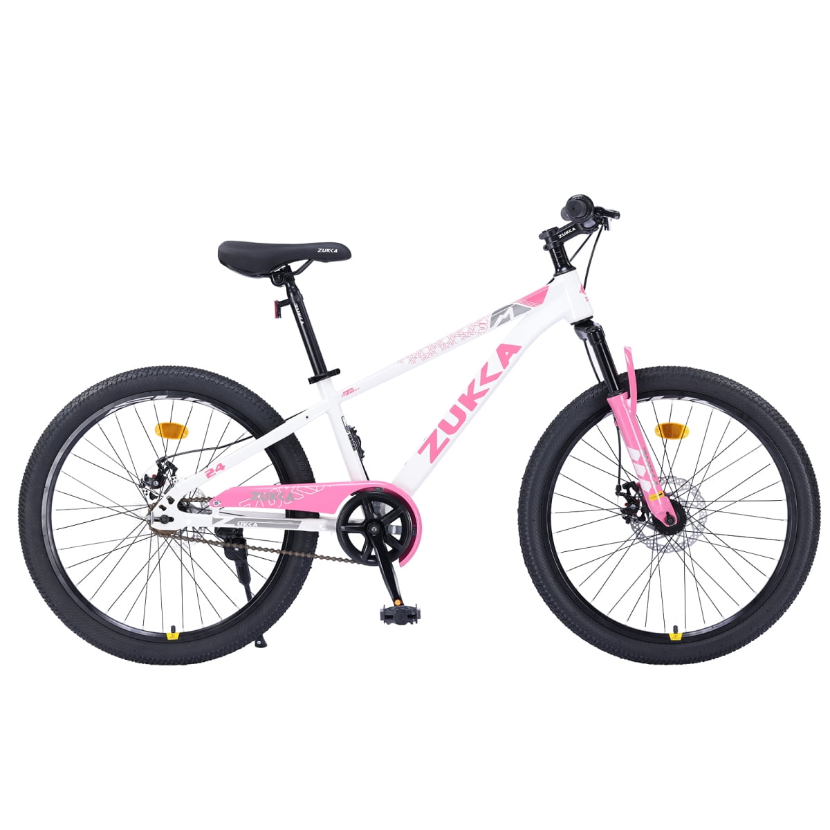 LuckyNote Mountain Bike 24 Inch MTB, Steel Frame, Single Speed, Double Disc Brake, White