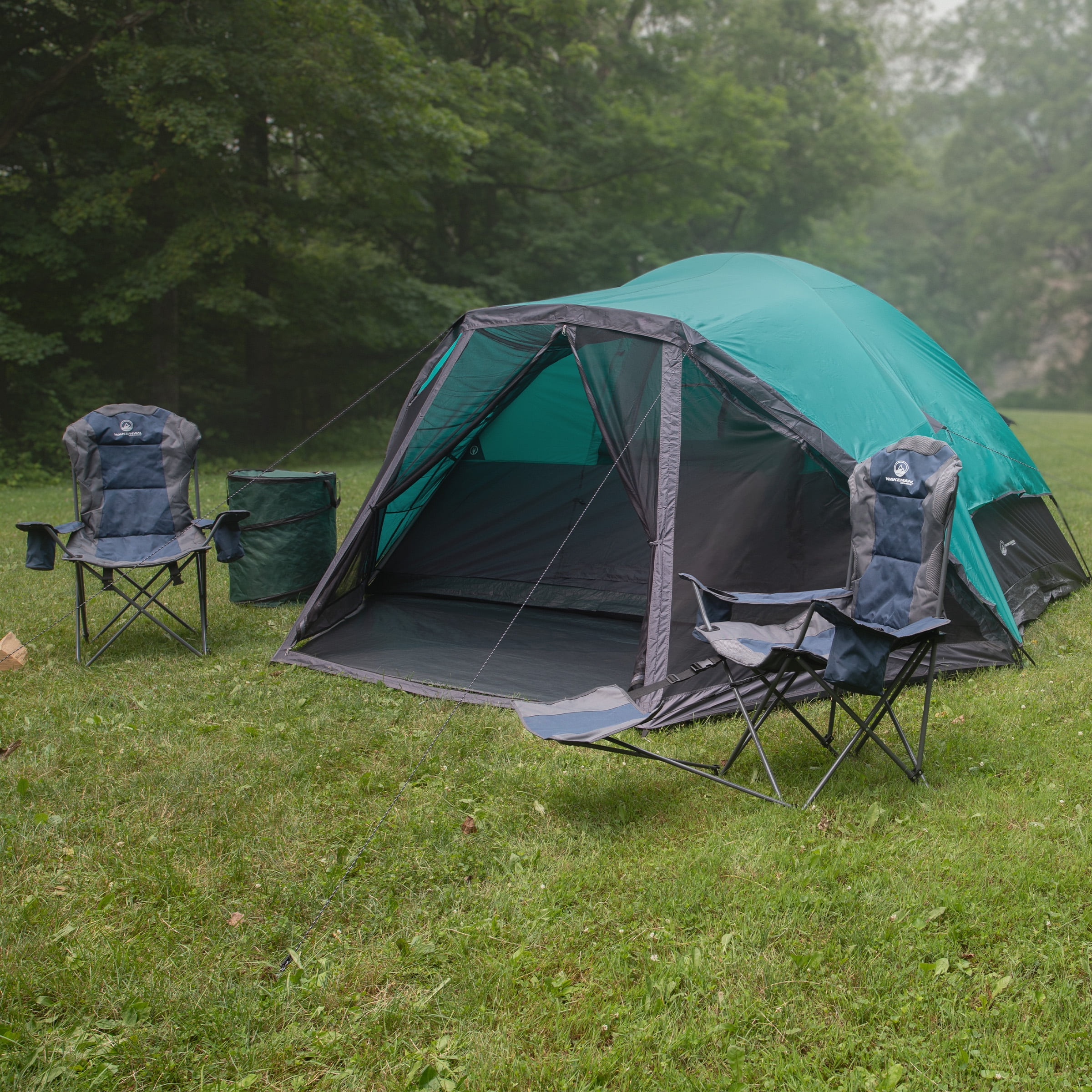 Wakeman Outdoors Cabin-Style 6 Person Camping Tent with Screen Room, Teal