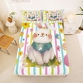 thumbnail image 5 of Erosebridal Retro Easter Eggs Kids Queen Sheet Sets,Cute Cartoon Rabbit Bunny Multicolor Geometric Stripes Girls Bed Set 4 Pieces, 5 of 6