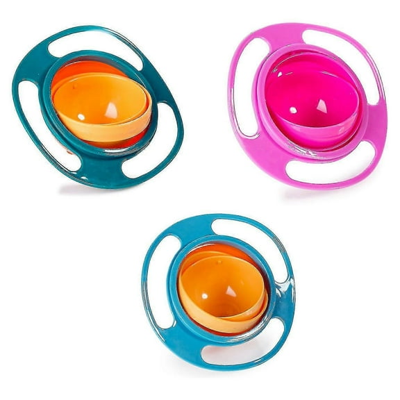 Set Of 3: Magic Bowl 360 Degree Rotation Spill Resistant Gyro Bowl With Lid For Toddler Baby Kids Children Red blue green [jkw]