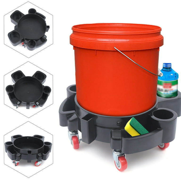 CNCEST PP Car Wash Dolly Cart Bucket Dolly 360-Degree Rotation Universal  Pulleys 