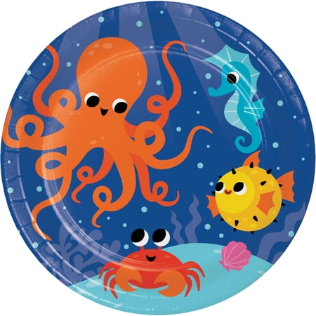Ocean Celebration Round Paper Plates 24 Count for 24 Guests
