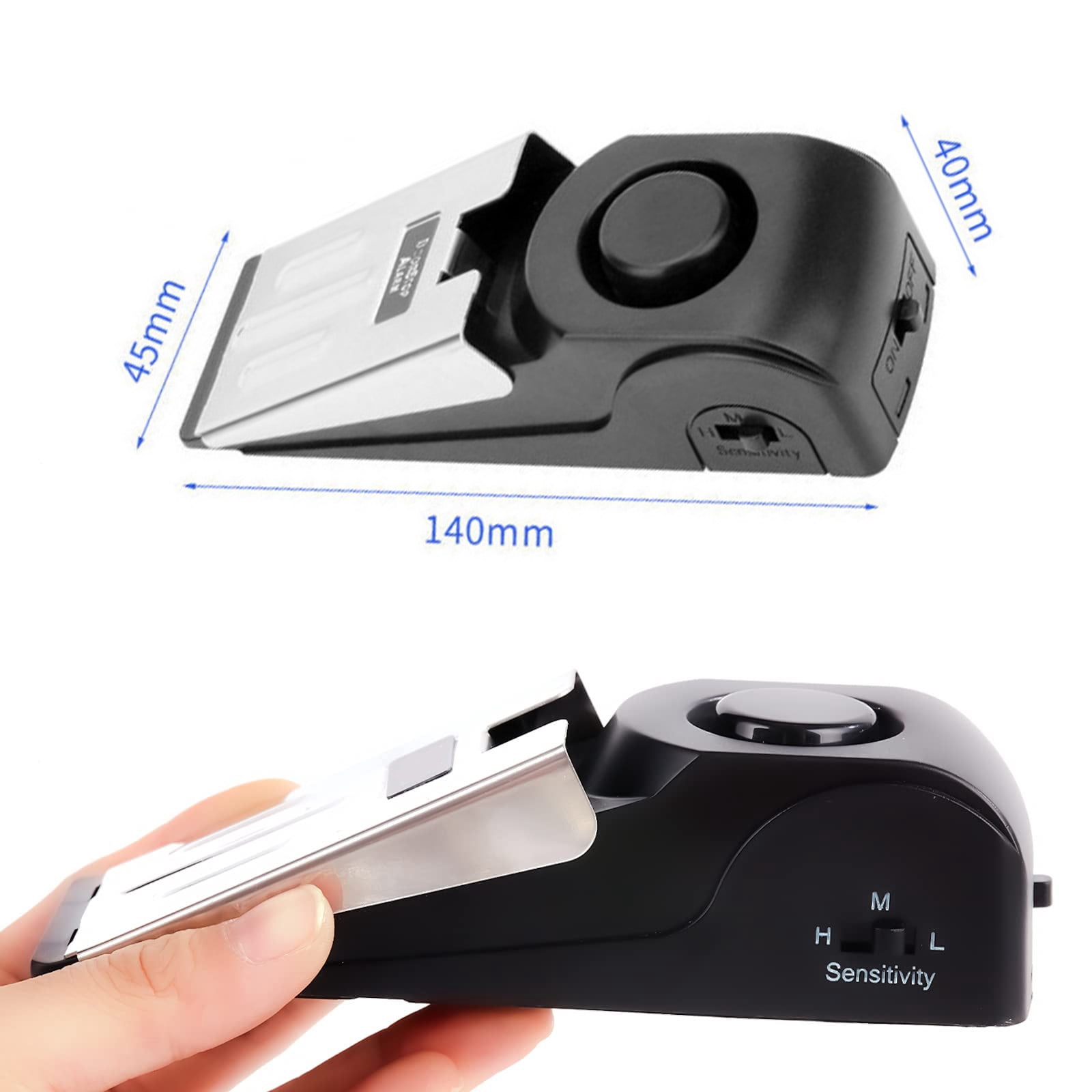 4 Pack Door Stop Alarm, Travel Alarm Essential Travel Safety Equipment 120dB Sound Adjustable Grade Sensitivity for Hotel, Travel Room, Bathroom, Home